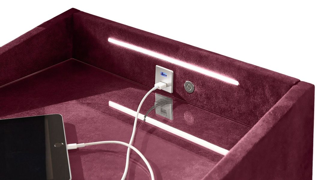 Polsternachttisch Bethany Microvelours H 61cm mit LED-Beleuchtung und USB-Anschluss