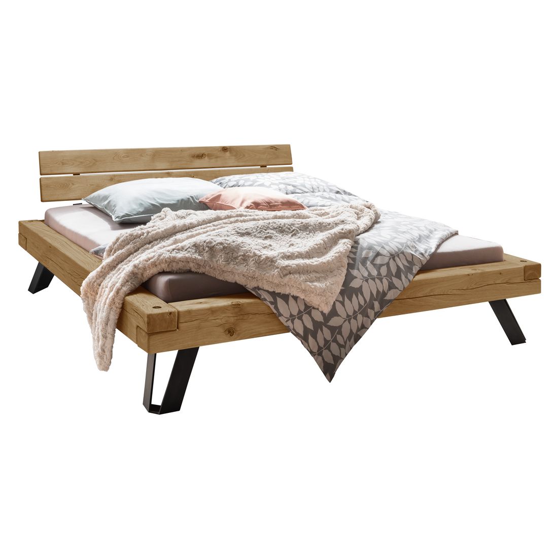 Balkenbett Janita Komfort Wildeiche Massivholz