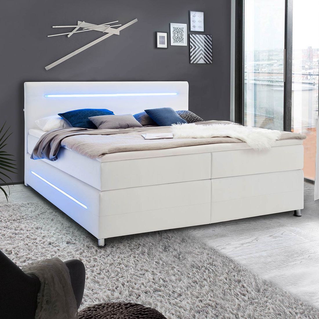 Boxspringbett Lexton Kunstleder mit Beleuchtung