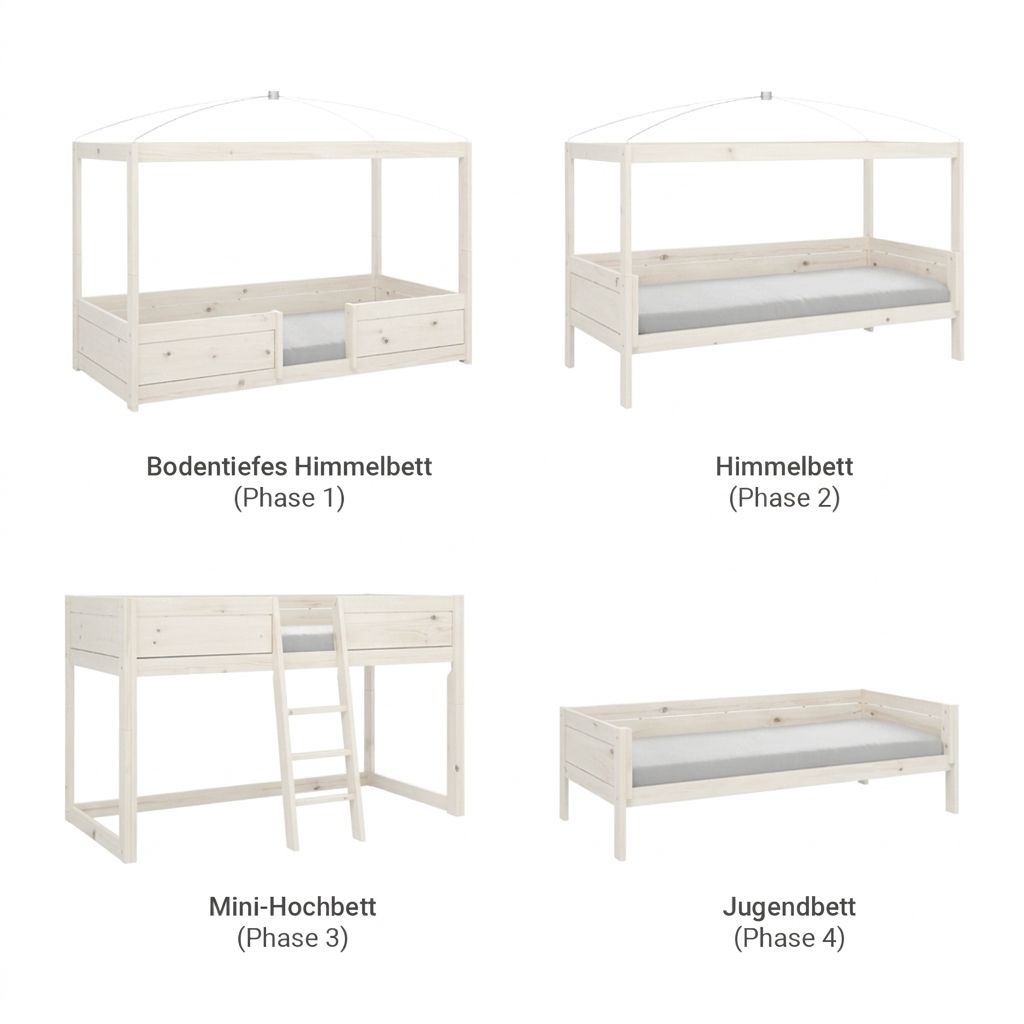 LIFETIME Mini-Hochbett 4-in-1 Kiefer Massivholz mit Lattenrost