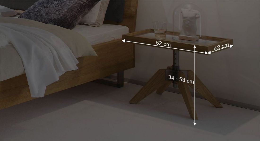 Bett-Beistelltisch Valletta Wildeiche Massivholz H 34-53cm