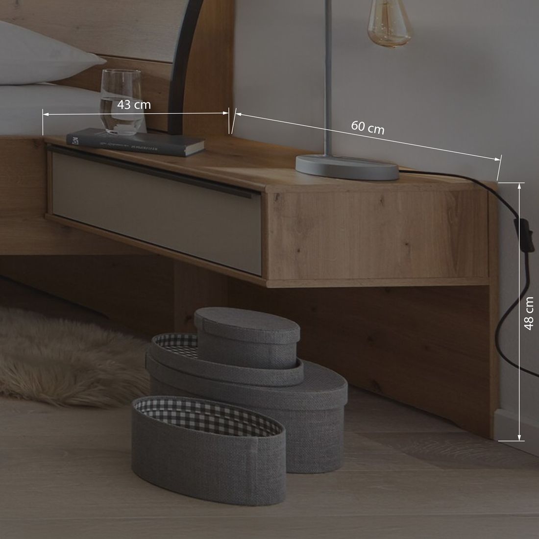 Interliving Schwebenachttisch 1205 Eiche Dekor H 48cm