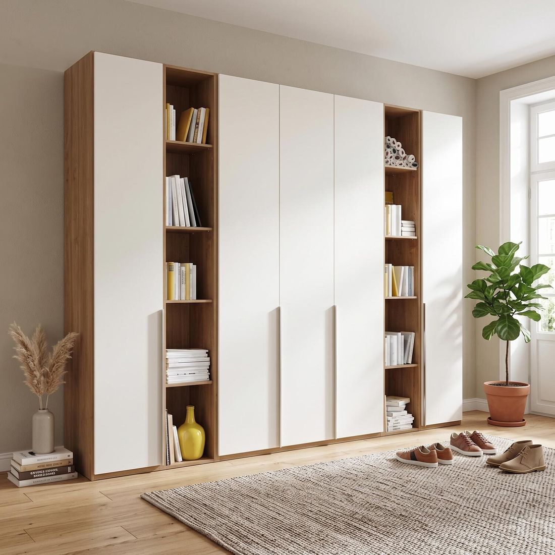 Drehtüren-Kleiderschrank Morolo Eiche Dekor mit Regal und Innenausstattung