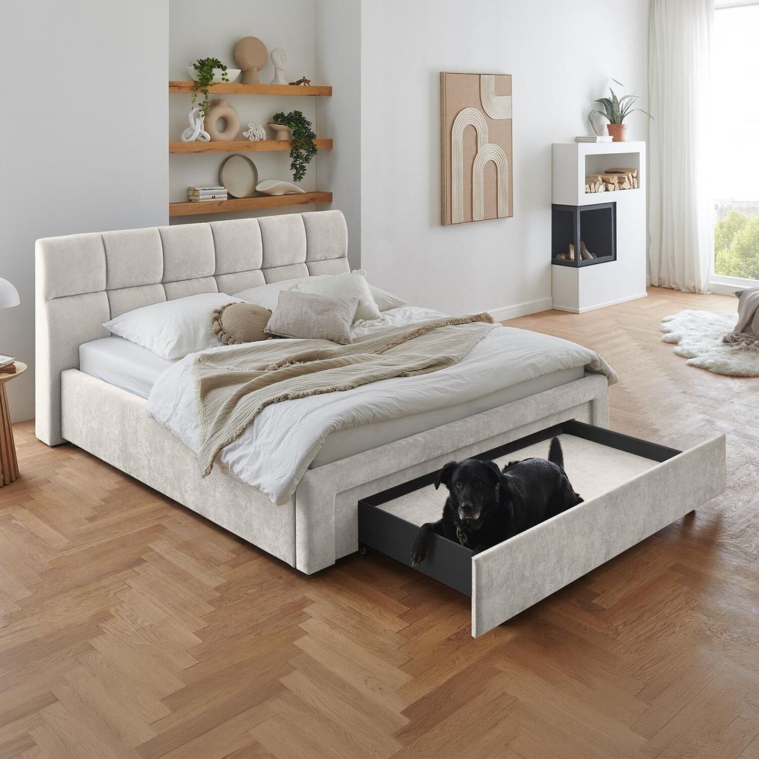 Polsterbett Tavin Komfort Velours mit Schubkasten
