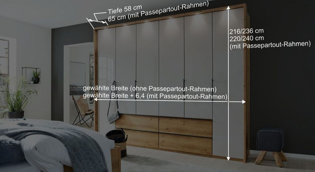 Interliving Drehtüren-Kleiderschrank 1205 Eiche Dekor mit Glasfront und Schubladen