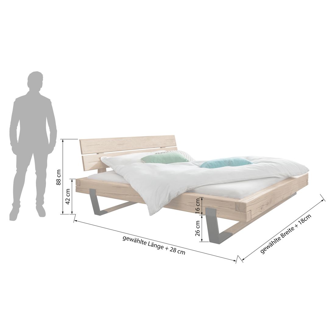 HOMELIV. Balkenbett Monapo Komfort Wildeiche Massivholz
