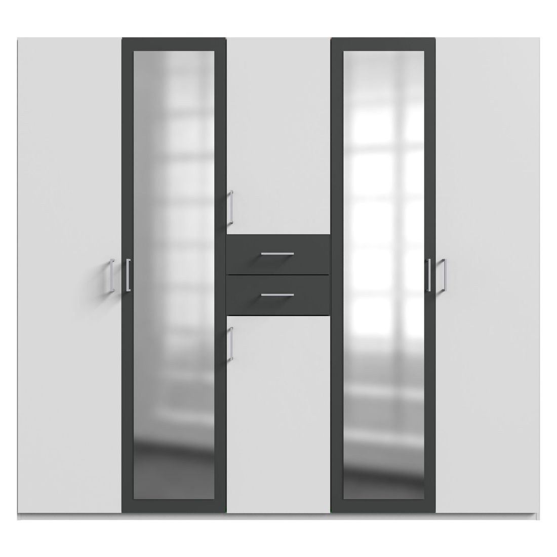 Drehtüren-Kleiderschrank Draha mit Spiegel und Schubladen