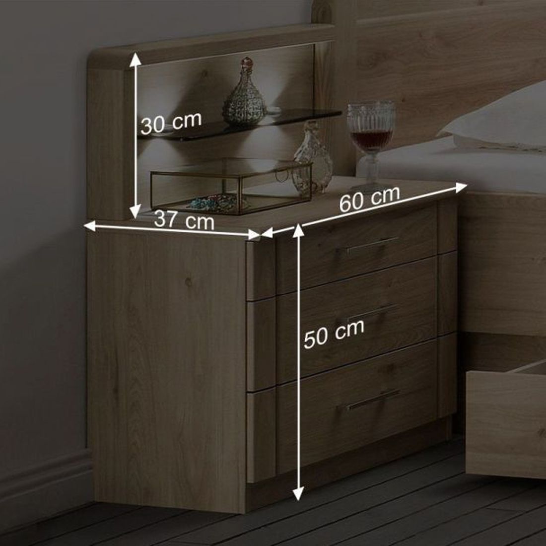 Nachttisch Telford Eiche Dekor H 50cm