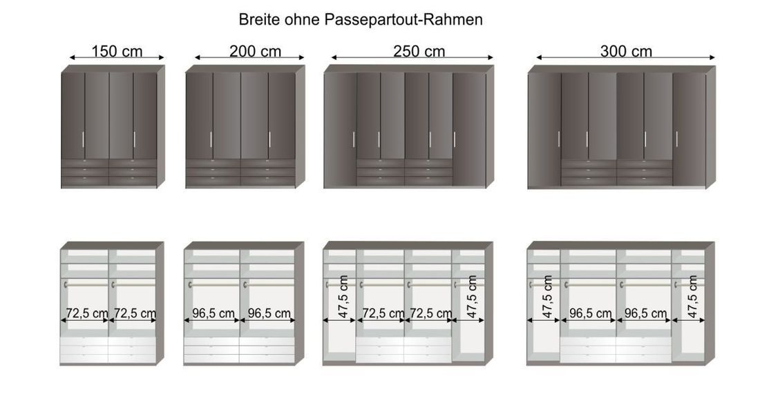 Falttüren-Kleiderschrank Harrow mit Glasfront und Schubladen