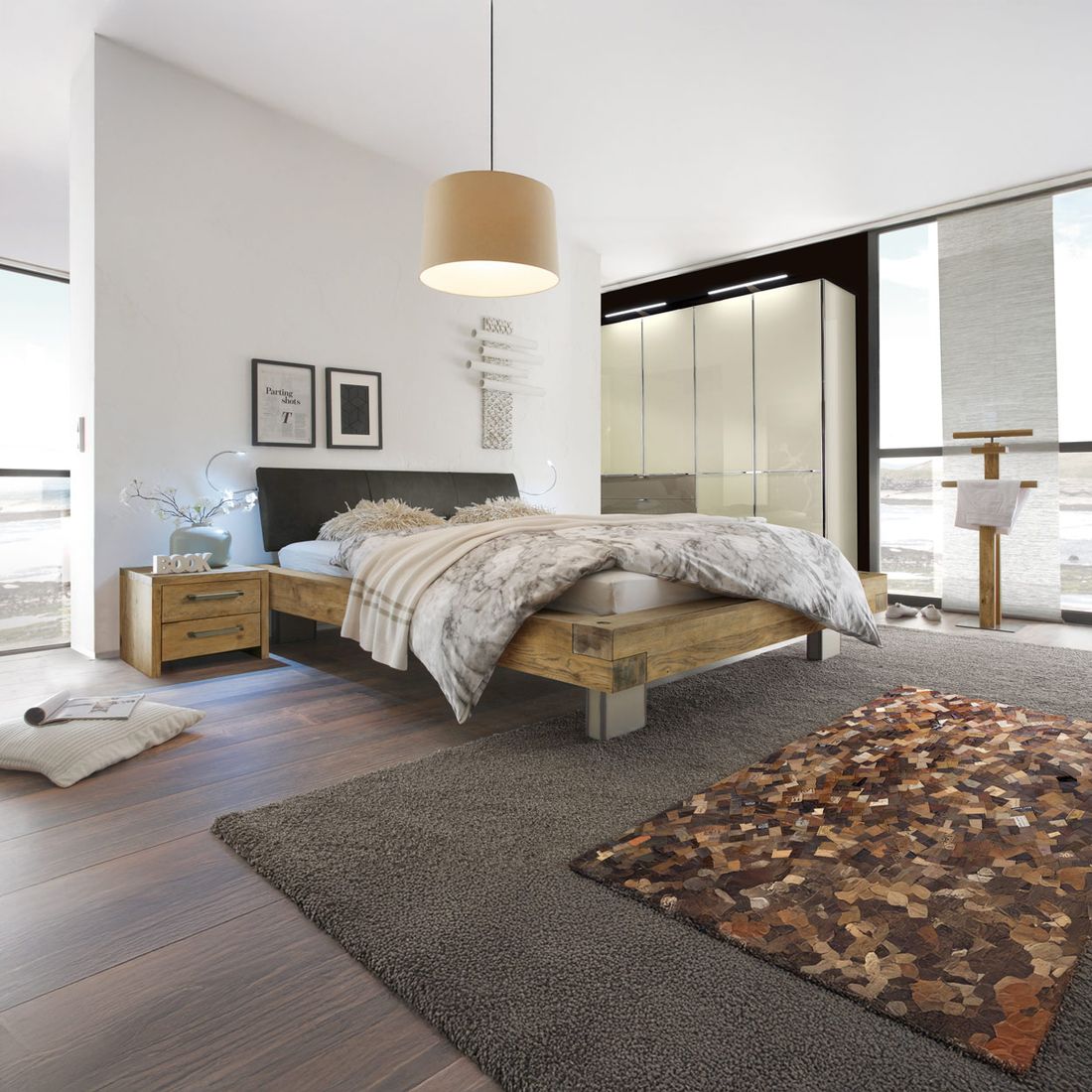 Balkenbett Limeira Wildeiche Vintage Massivholz