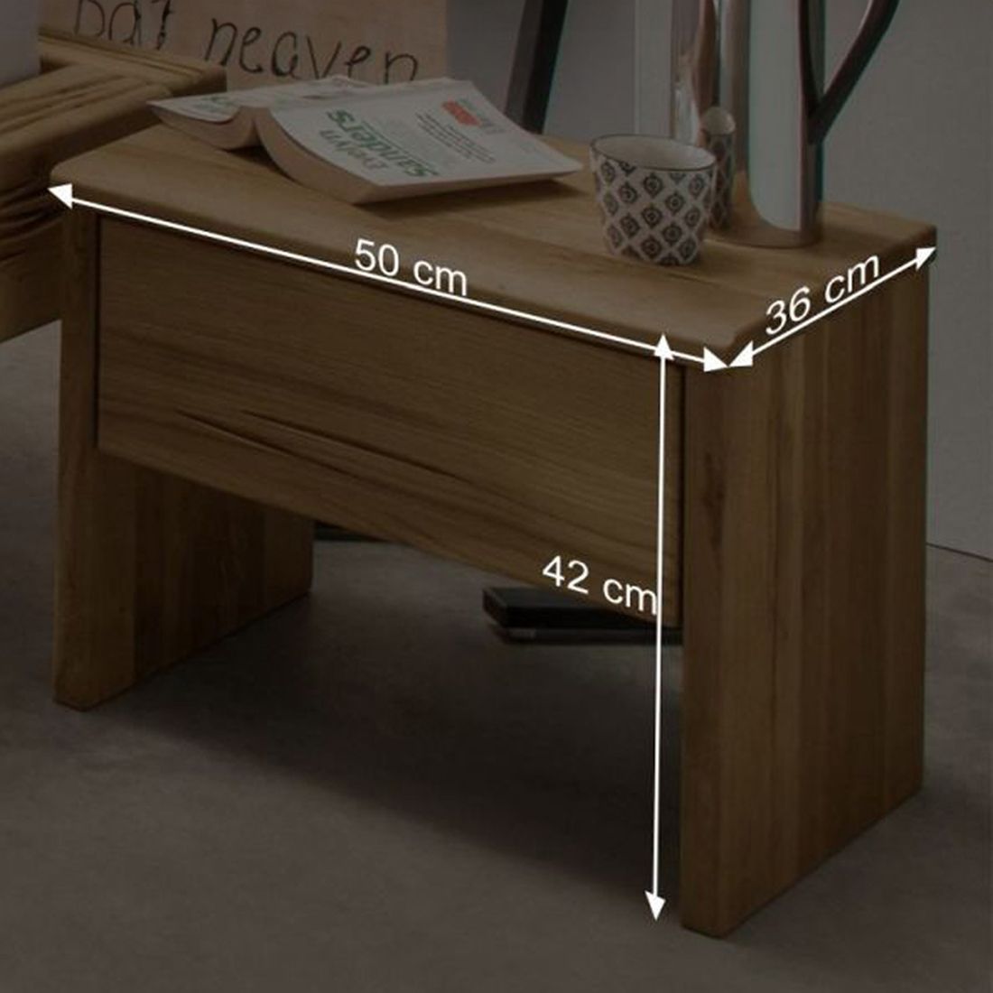 HOMELIV. Nachttisch Rigolato Wildeiche Massivholz H 42cm