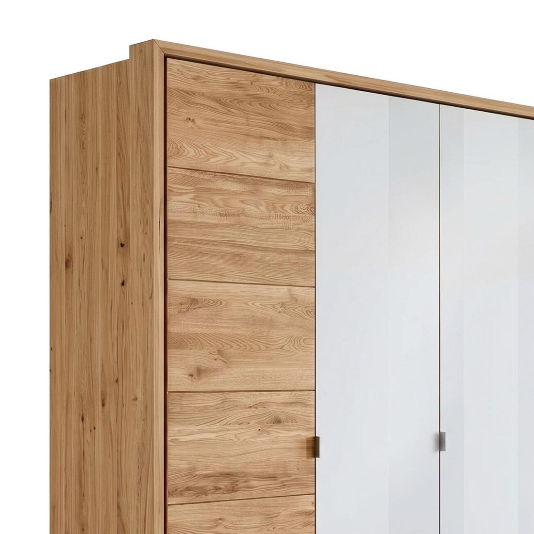 Drehtüren-Kleiderschrank Vildan Wildeiche Massivholz mit Glasfront 300x216cm