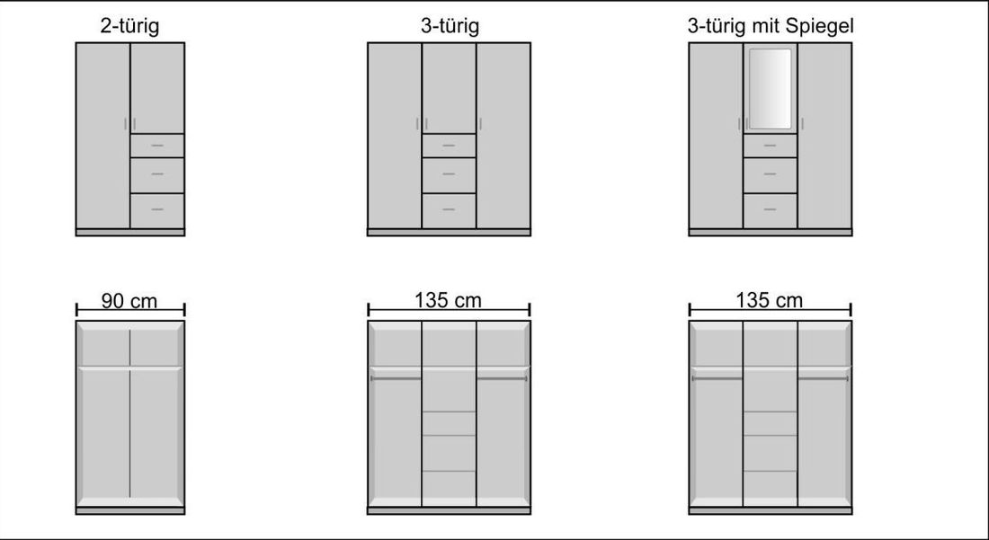 Drehtüren-Kleiderschrank Porvenir mit Schubladen und Innenausstattung H 199cm