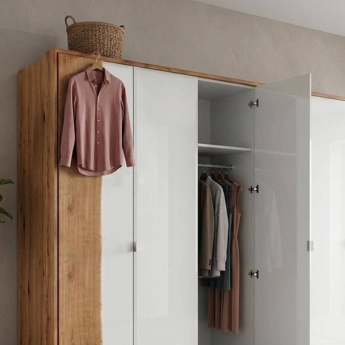 Drehtüren-Kleiderschrank Imst Wildeiche Massivholz mit Glasfront