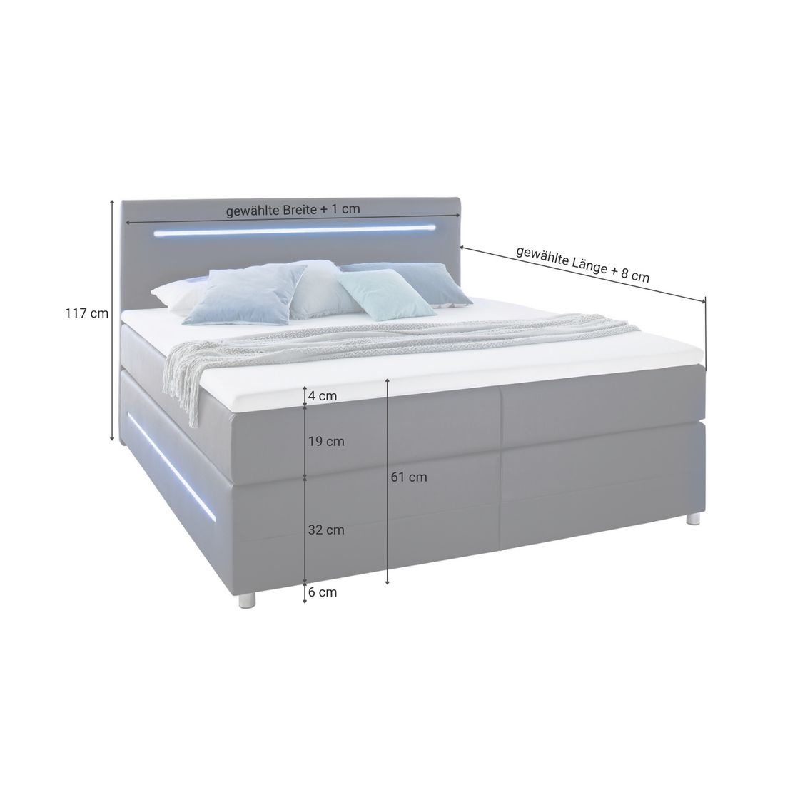 Boxspringbett Shelford Kunstleder mit Beleuchtung