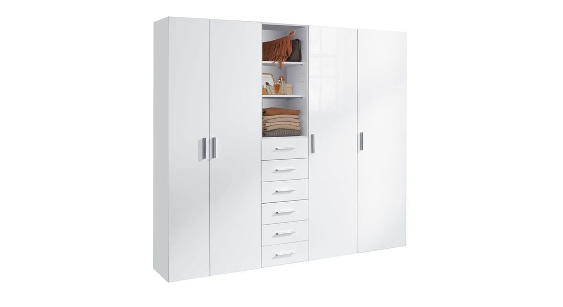 Drehtüren-Kleiderschrank Divisa mit Schubladen und Innenausstattung