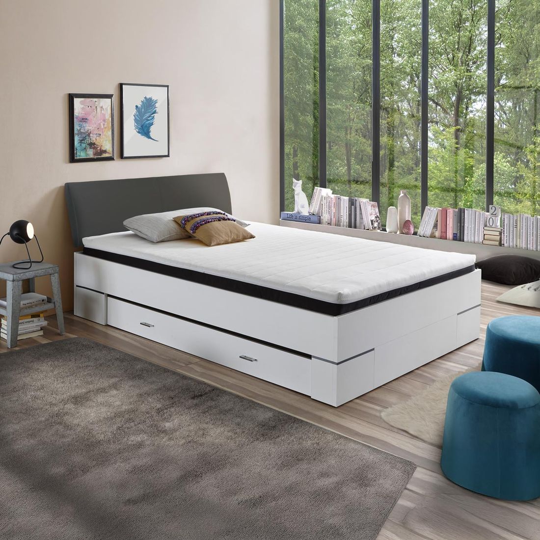 Komplettbett Nicaya Komfort mit Lattenrost, Matratze und Schubkasten 180x200cm