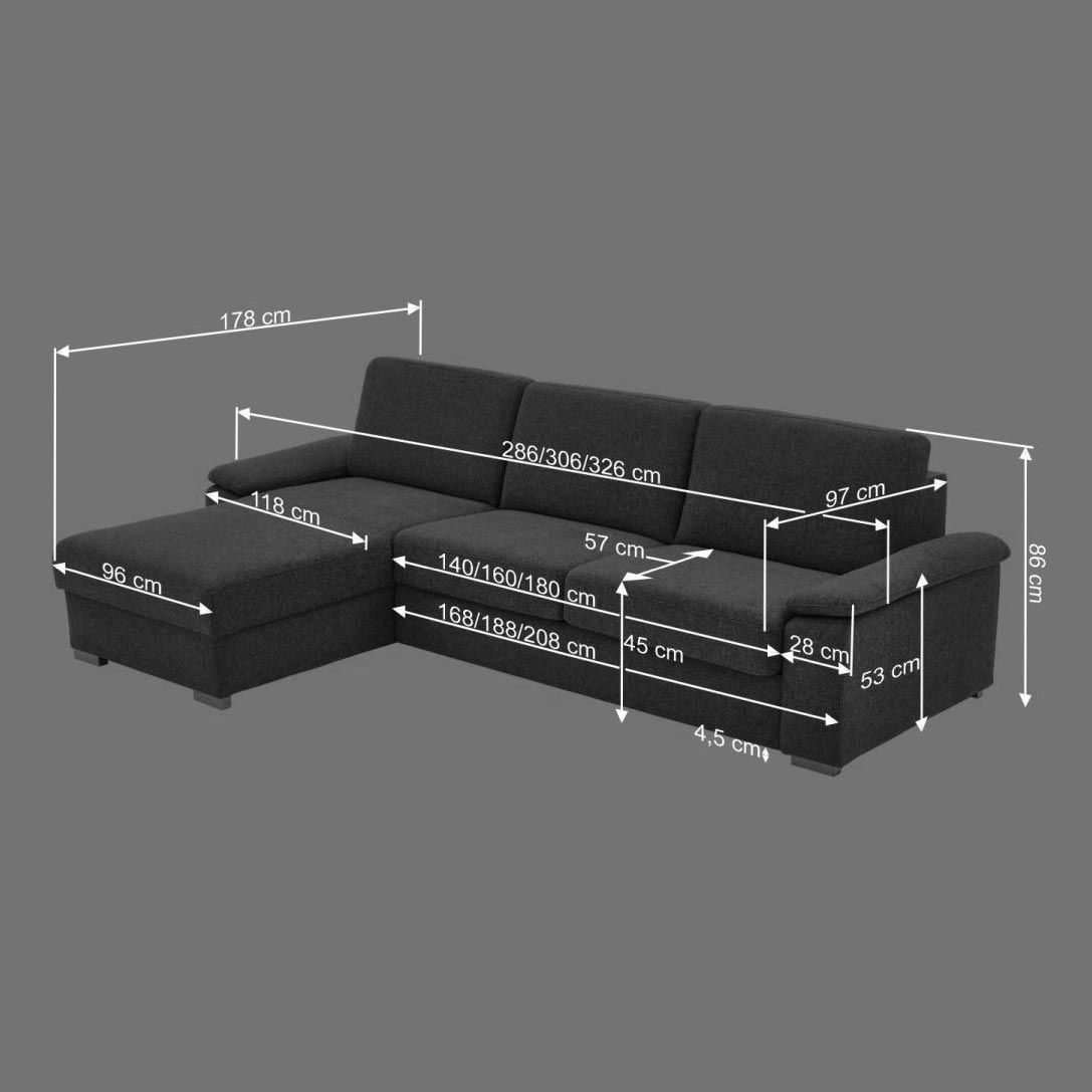 Eck-Schlafsofa Cesio Webstoff mit Lattenrost und Bettkasten Ottomane links
