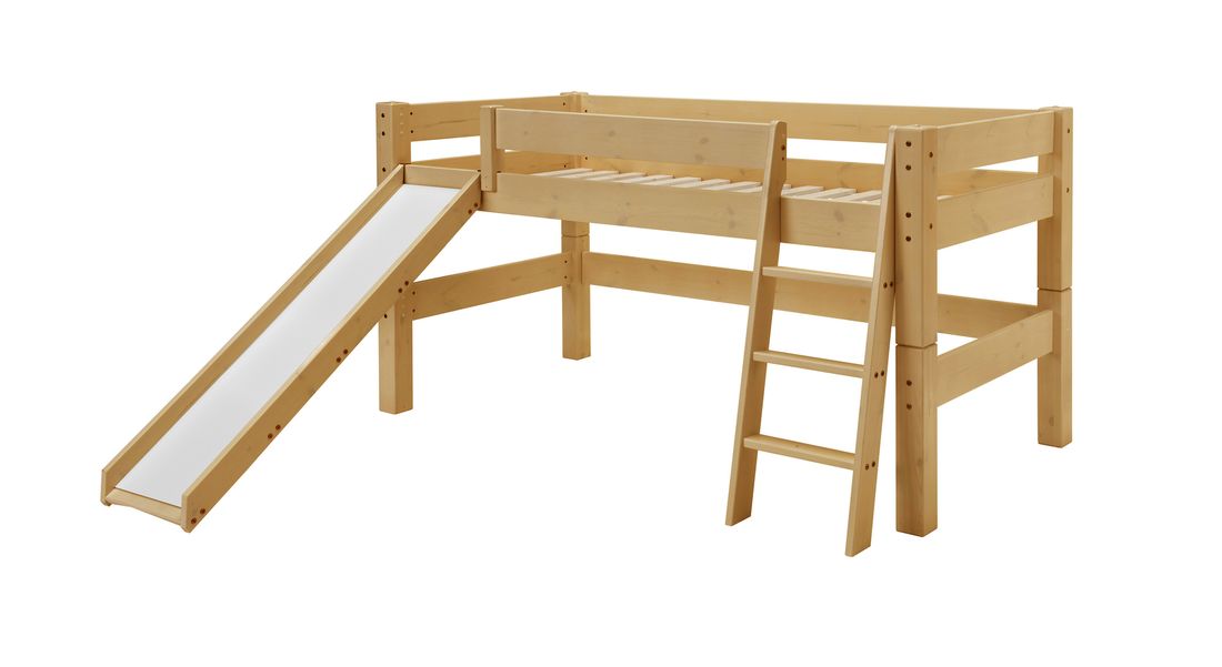 Mini-Hochbett Kids Dreams Kiefer Massivholz mit Lattenrost und Rutsche