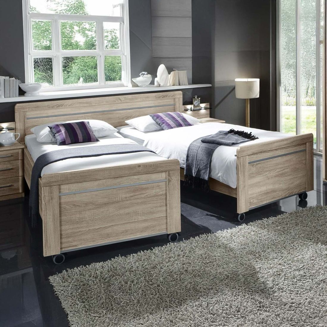 Senioren-Doppelbett Runcorn Komfort Eiche Dekor mit Rollen