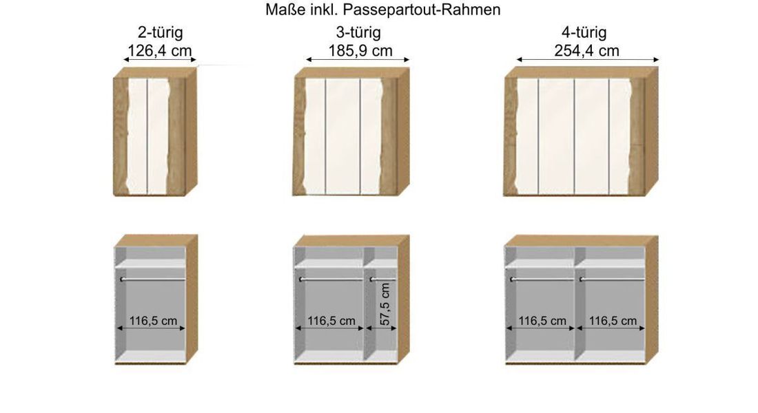 Drehtüren-Kleiderschrank Imst Wildeiche Massivholz mit Glasfront