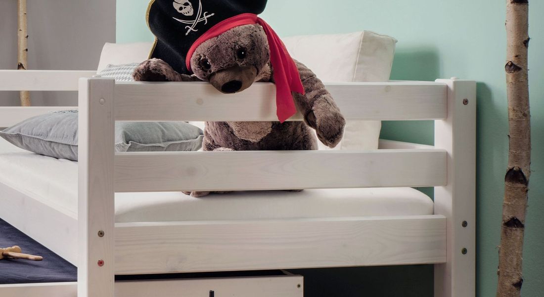 Ausziehbett Kids Paradise Kiefer Massivholz mit Lattenrost und Bettschublade