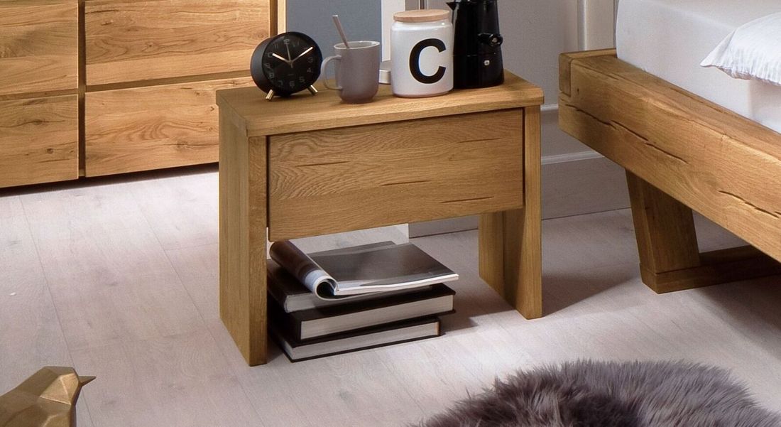 HOMELIV. Nachttisch Monapo Wildeiche Massivholz H 42cm