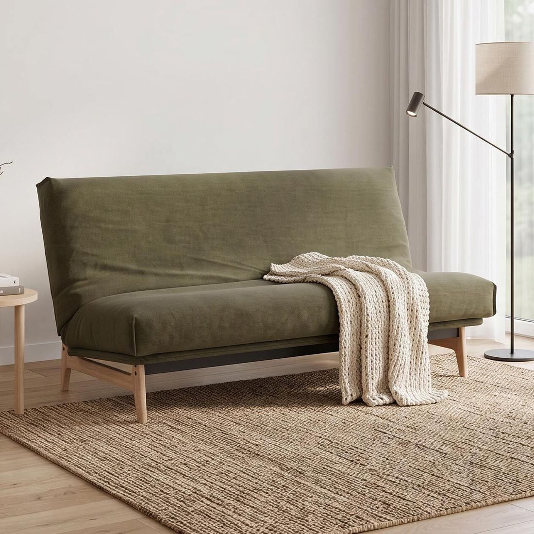 Schlafsofa Atessa Cord mit Lattenrost und Aufbewahrungstuch