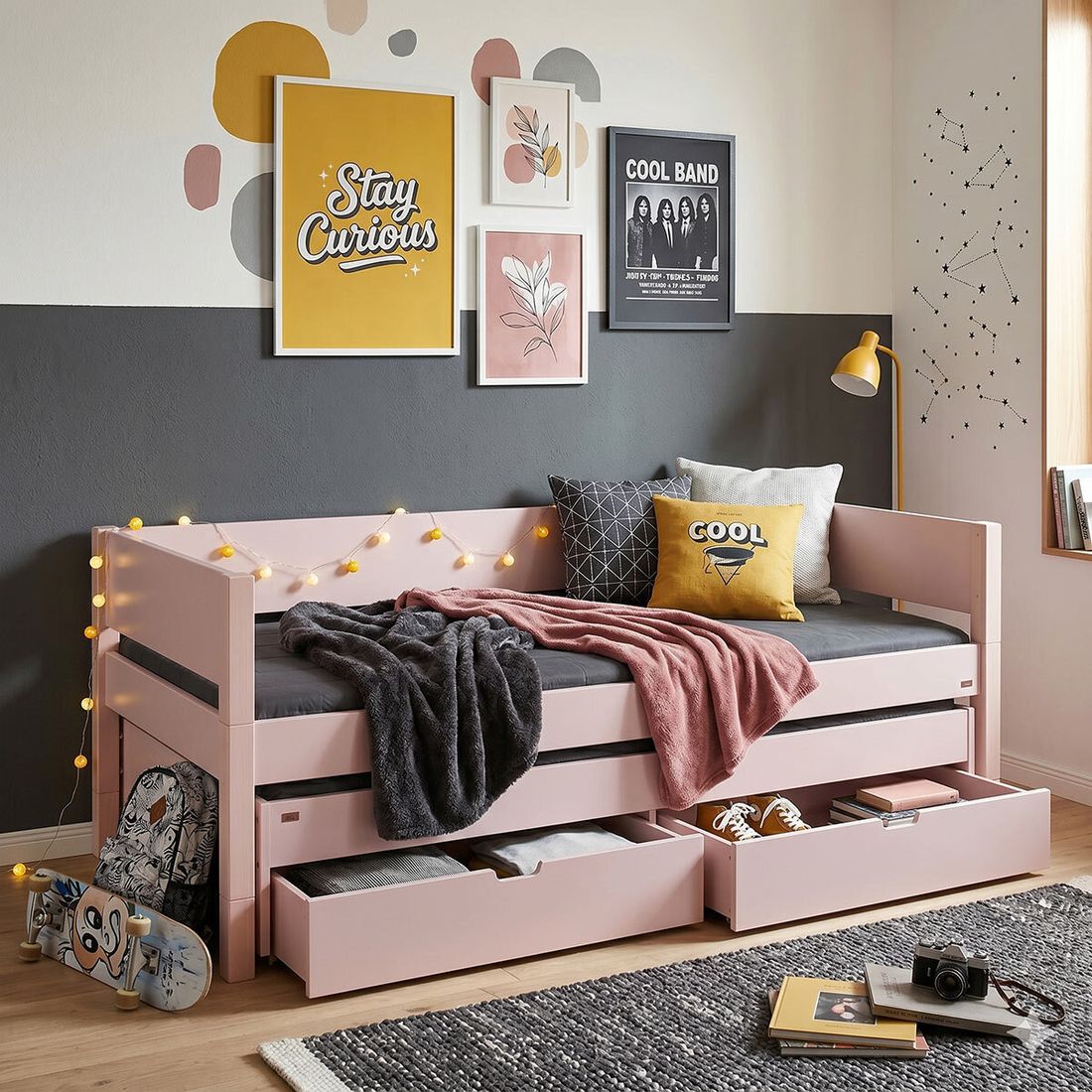 Kojenbett Kids Town Color Buche teilmassiv mit Lattenrost und Schubkasten