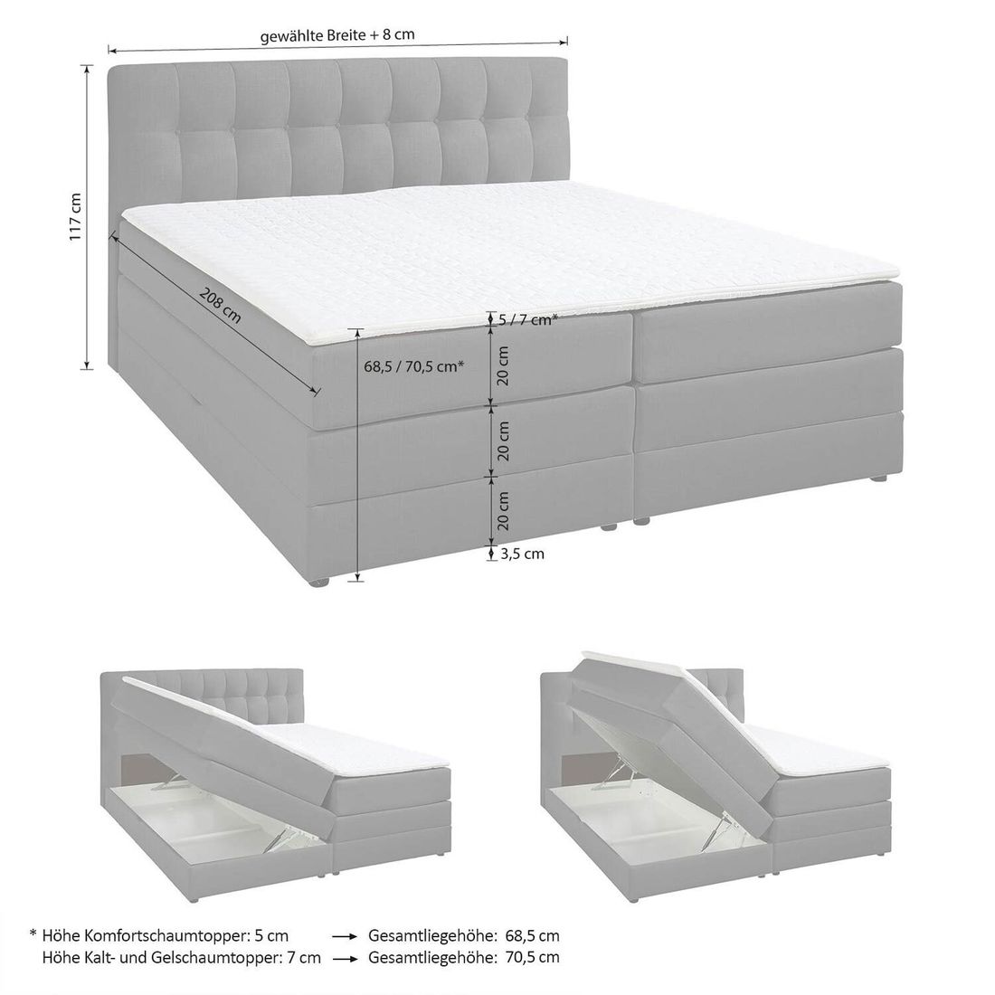 HOMELIV. Boxspringbett Luciano Webstoff mit Bettkasten