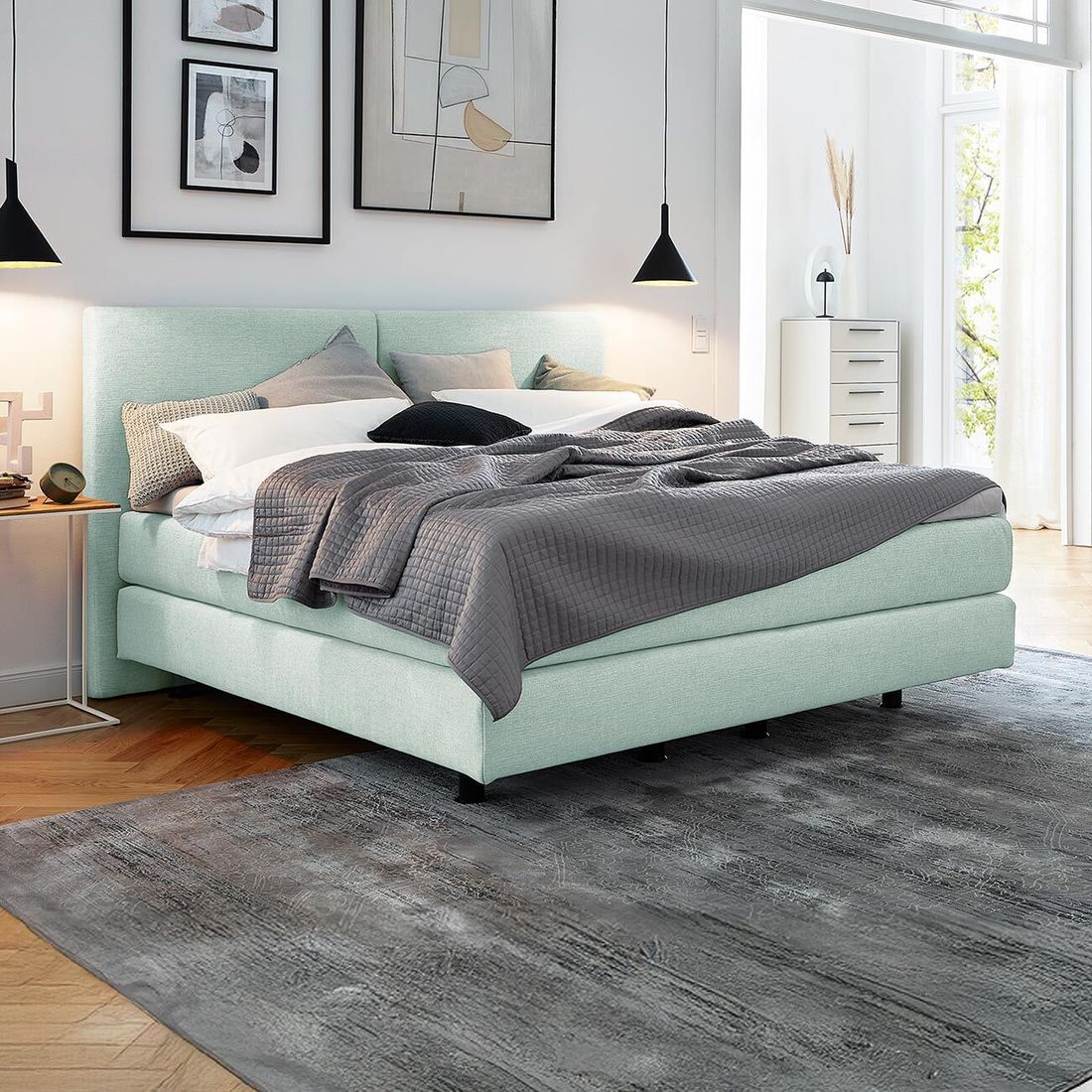 Musterring Boxspringbett Elias Webstoff mit Kopfteil geradlinig