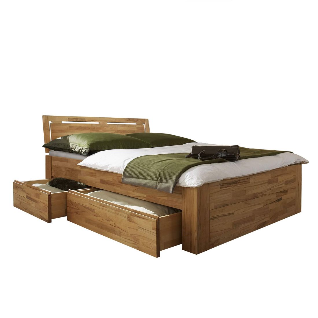 Doppelbett Andalucia Komfort Kernbuche Massivholz mit Schubkasten