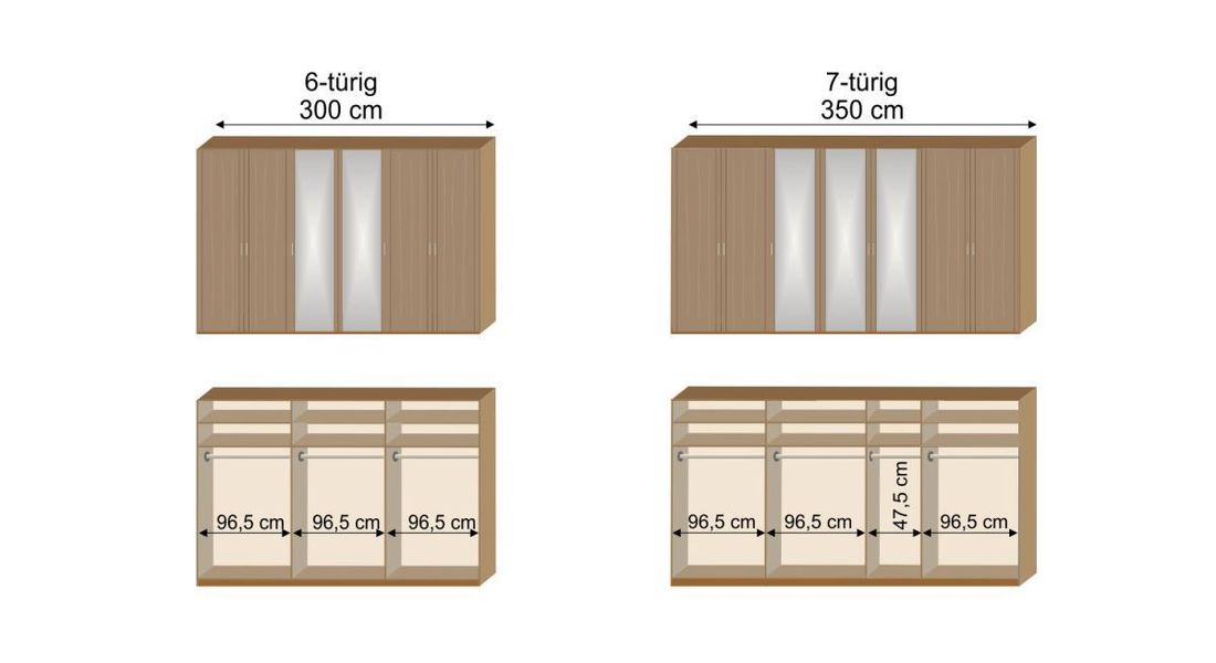 Drehtüren-Kleiderschrank Telford Eiche Dekor mit Spiegel H 216cm