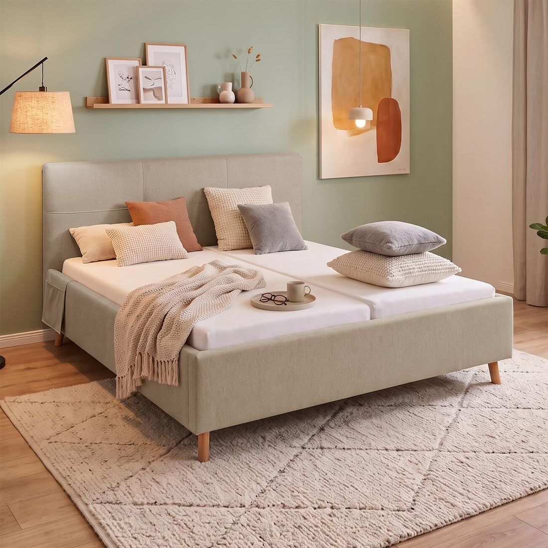 Polsterbett Henriette Komfort Webstoff mit Pflegebett-Funktion und Lattenrost