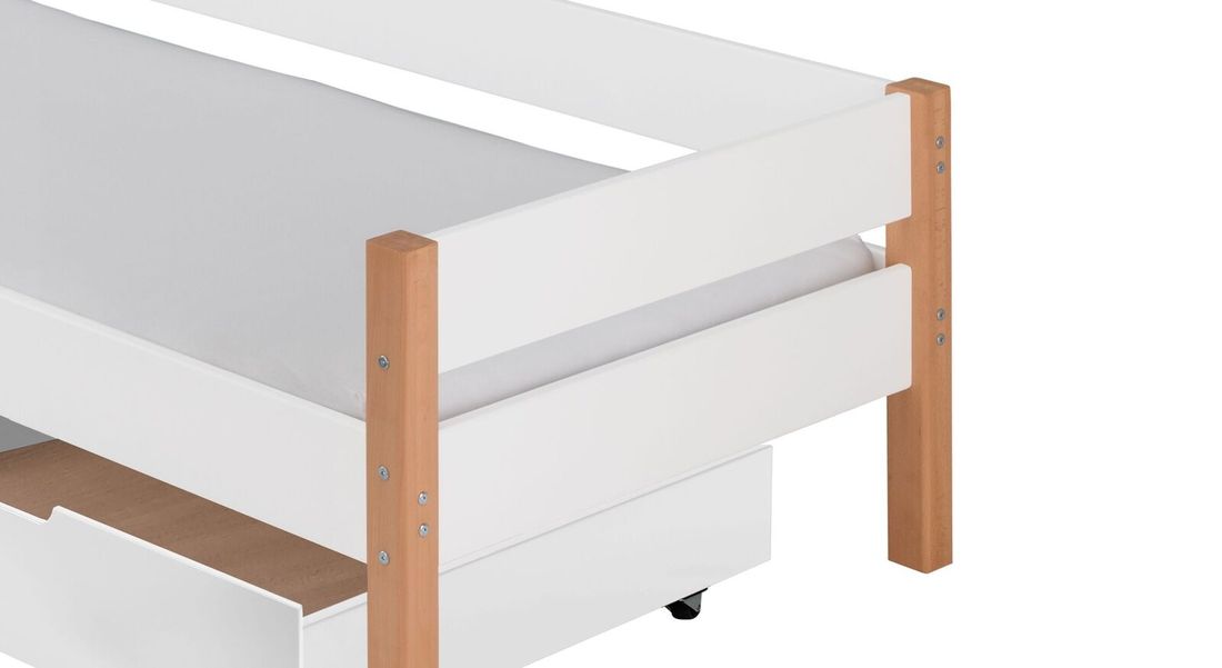 Bett Kids Nordic Buche teilmassiv mit Lattenrost und Schubkasten