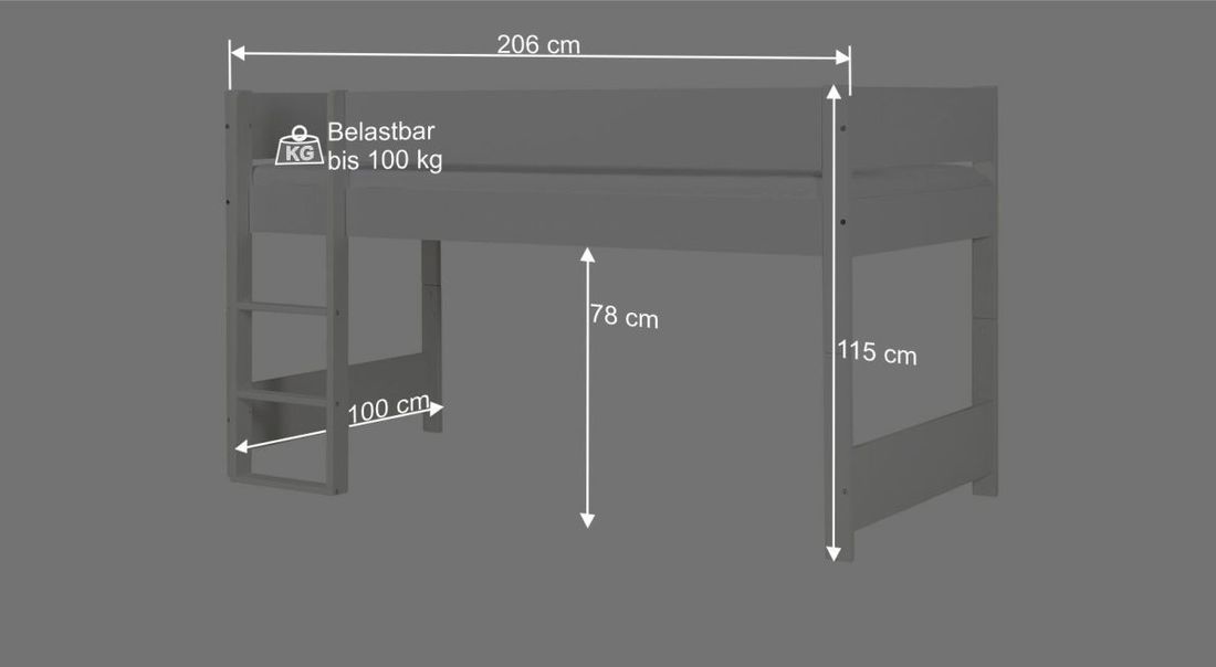 Mini-Hochbett Tacora Buche teilmassiv mit Lattenrost