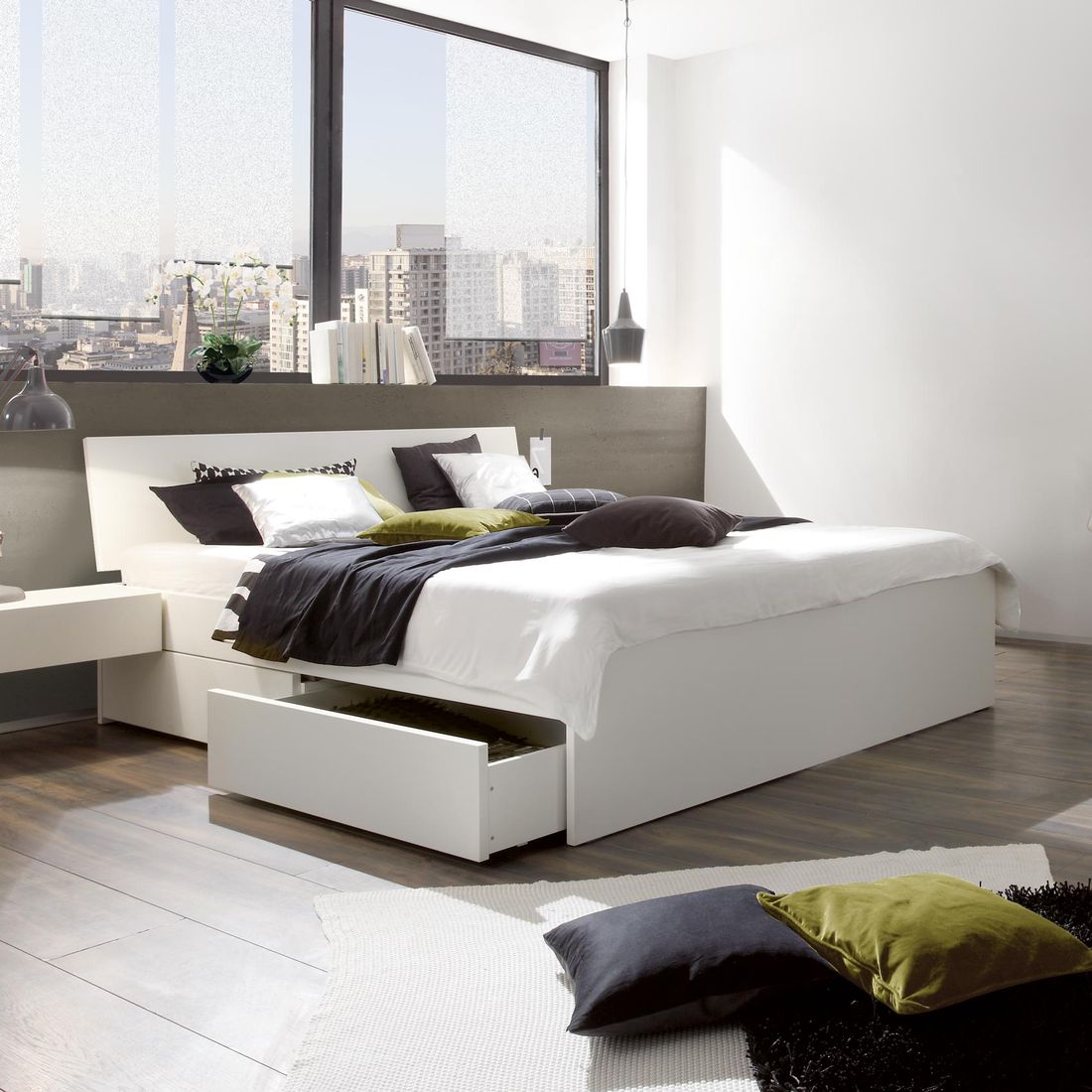 Bett Liverpool Komfort Buche Massivholz mit Schubkasten