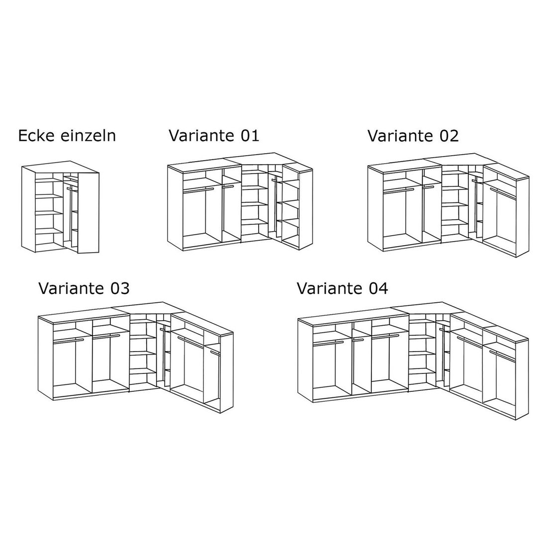 Eck-Kleiderschrank Alvito mit Beleuchtung und Spiegel