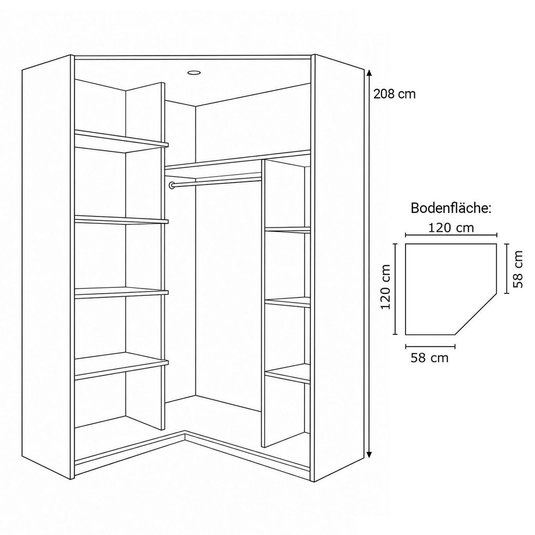 Kleiderschrank-Ecke Alvito mit Beleuchtung und Spiegel