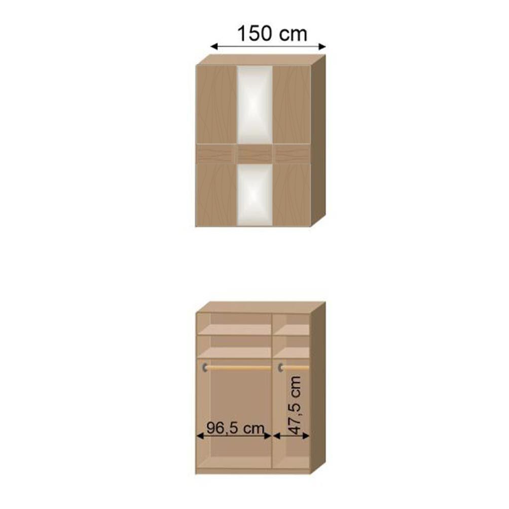 Drehtüren-Kleiderschrank Ayla Eiche teilmassiv mit Spiegel und Holzfront