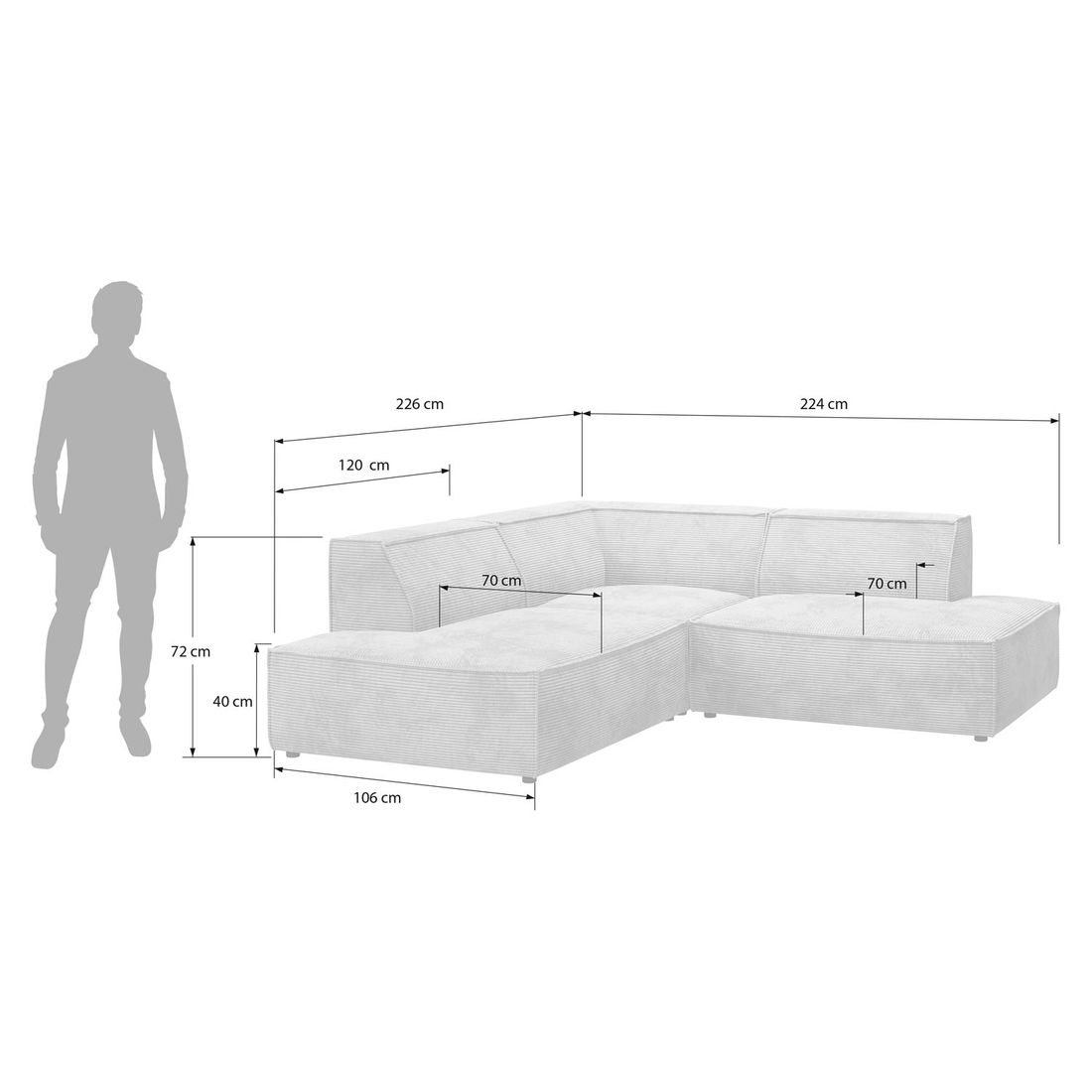 HOMELIV. Ecksofa Lennox 226x224x72cm