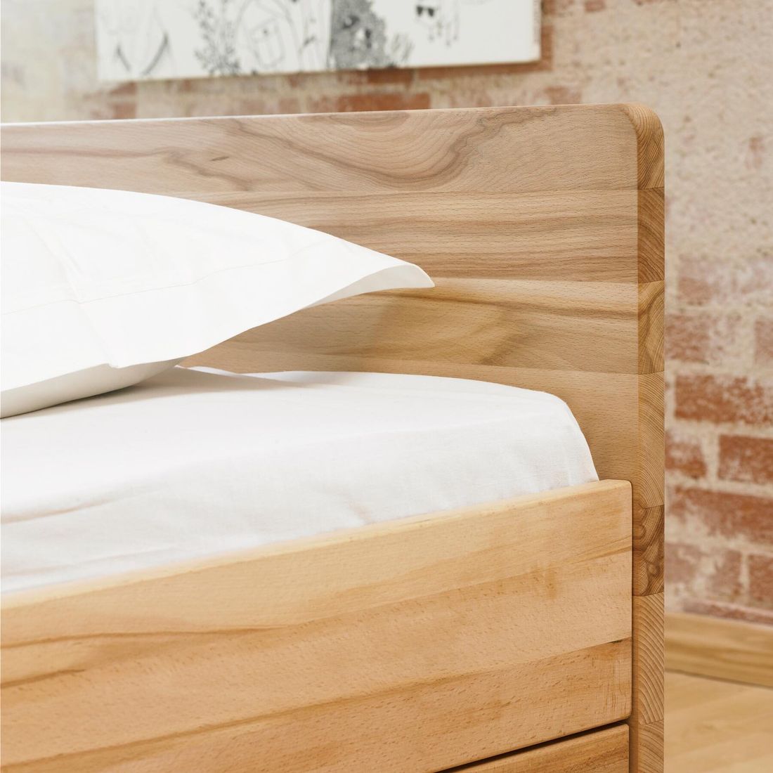 Bett Norwegen Komfort Kiefer/Kernbuche Massivholz mit Schubkasten