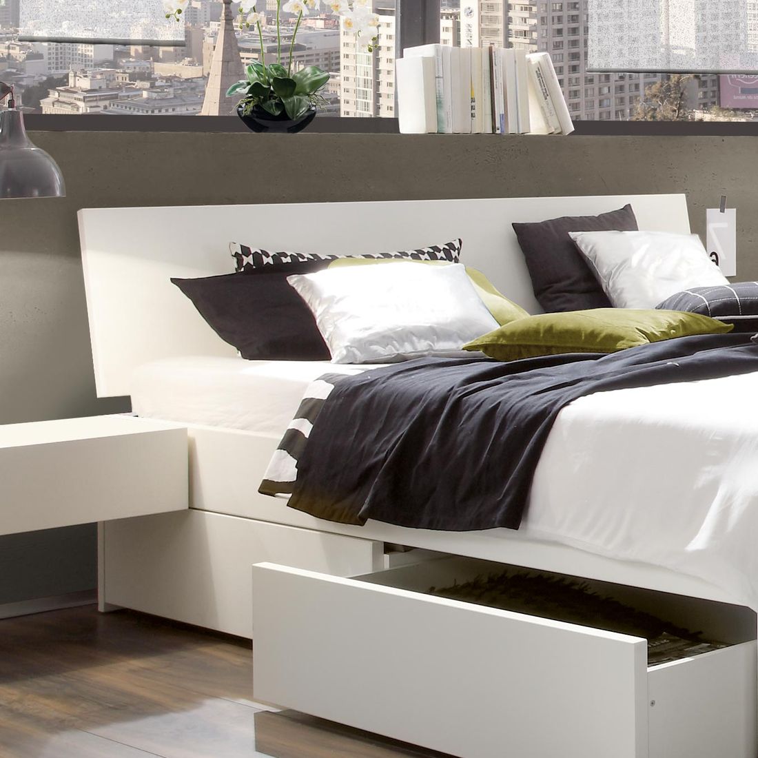 Bett Liverpool Komfort Buche Massivholz mit Schubkasten