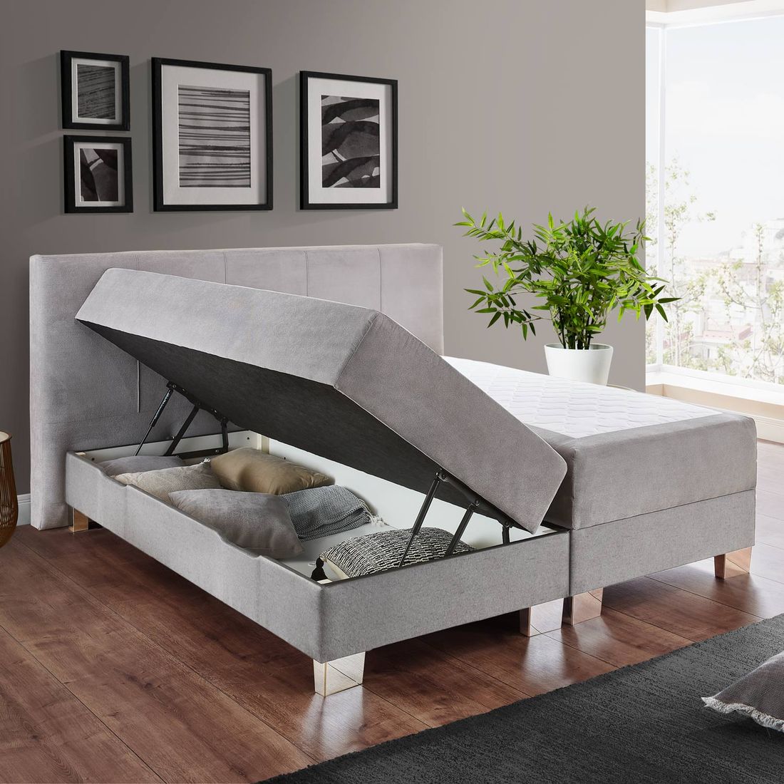 Boxspringbett Kenan Webstoff mit Bettkasten