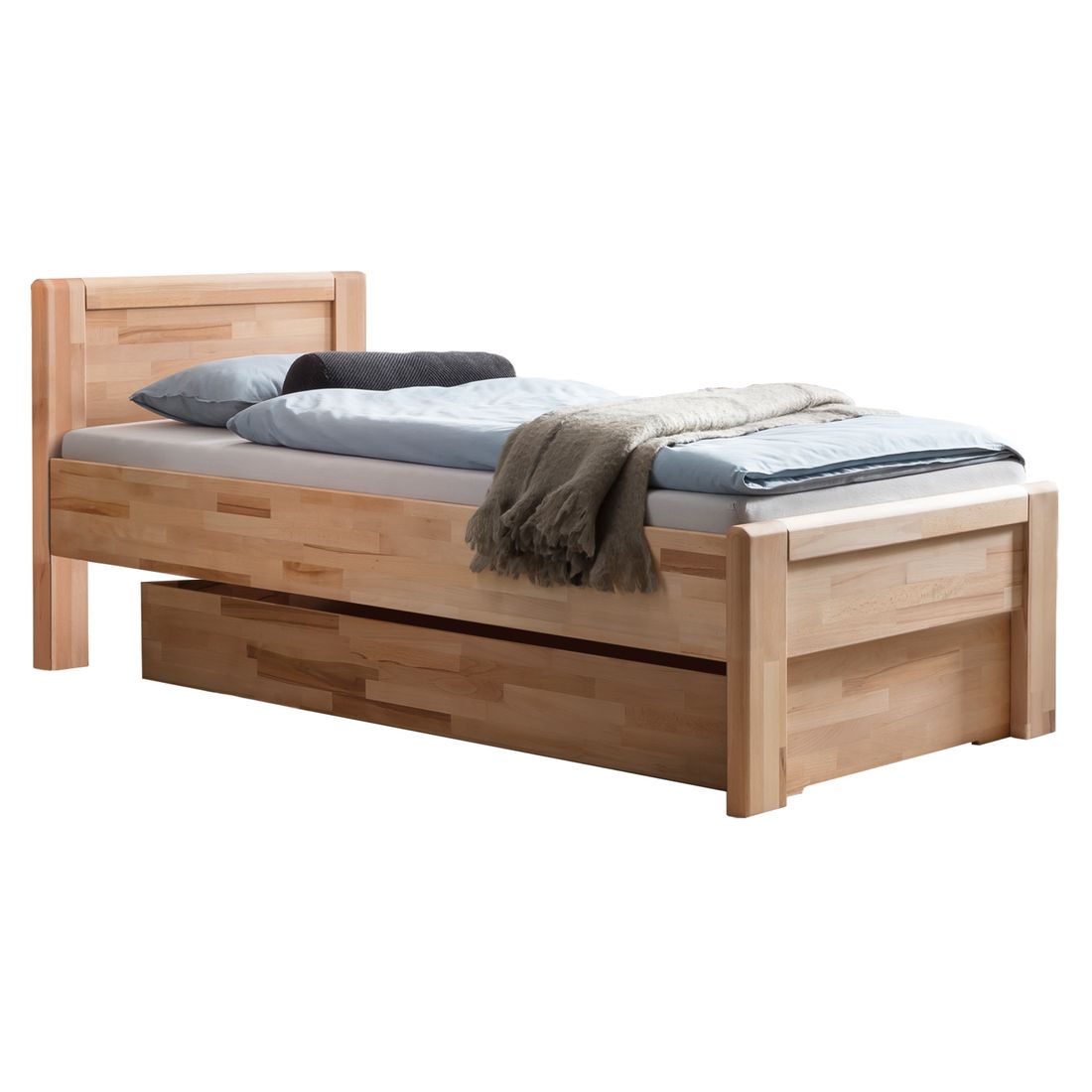 Seniorenbett Ewen Komfort Kernbuche Massivholz mit Schubkasten