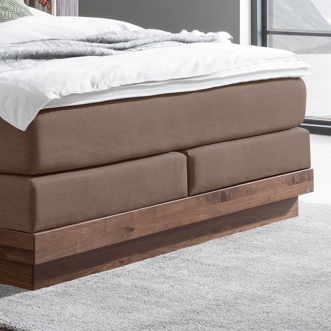 Hasena Boxspringbett Elegant Nussbaum Webstoff mit Kopfteil Zoe