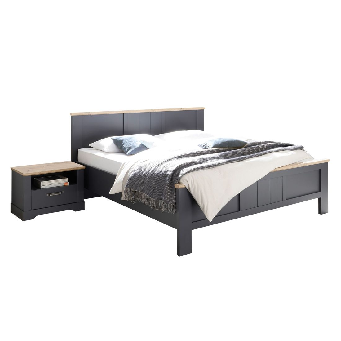 Bett Doriga Komfort Eiche Dekor mit Nachttischen 180x200cm