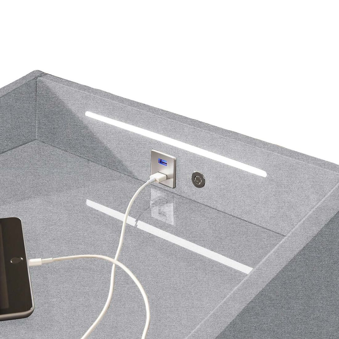 Polsternachttisch Bolton Webstoff H 61cm mit LED-Beleuchtung und USB-Anschluss