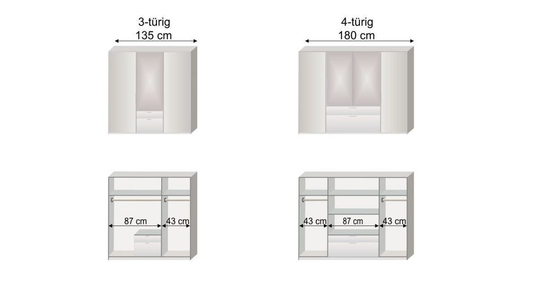 Drehtüren-Kleiderschrank Ceprano mit Schubladen