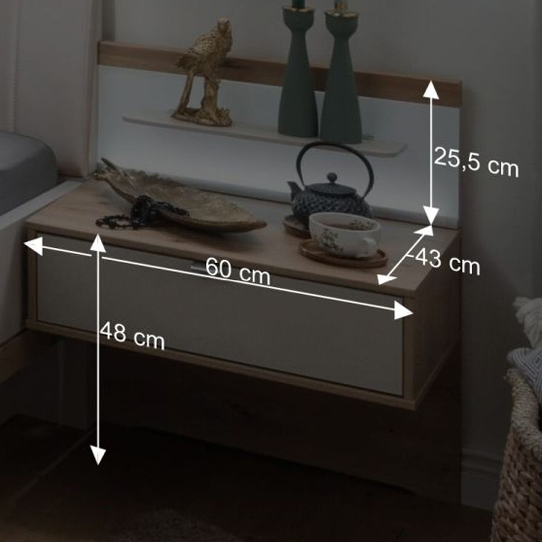 Schwebenachttisch Elanie Eiche Dekor H 48cm